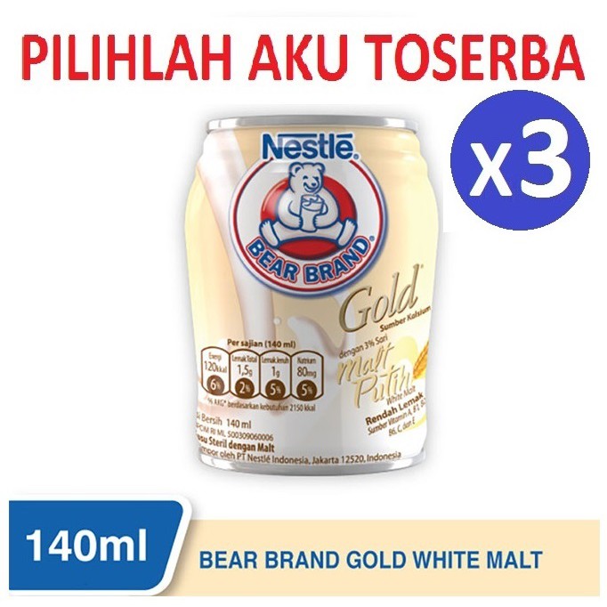 Susu Beruang Bear Brand Gold White Malt - 140 ml ( HARGA PAKET ISI 3 KALENG )