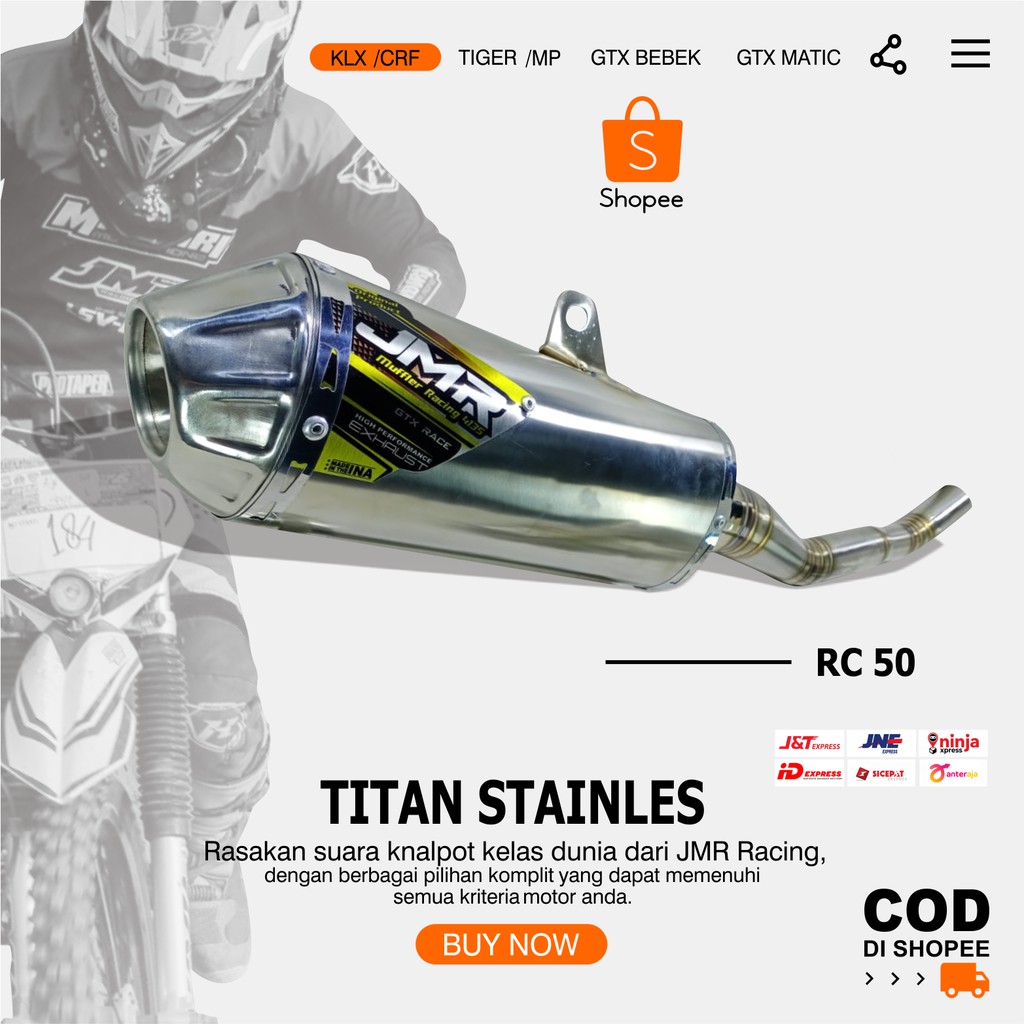 KNALPOT RACING KLX CRF TYPE RC 50  POWER BOOMSTAINLESS JMR RACING 4135