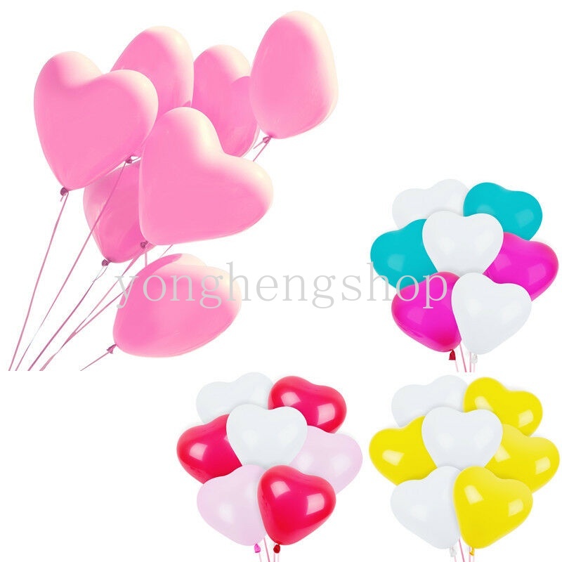 10pcs / set Balon Lateks Bentuk Hati Ukuran 12 Inci Untuk Dekorasi Pesta Ulang Tahun / Pernikahan / Valentine