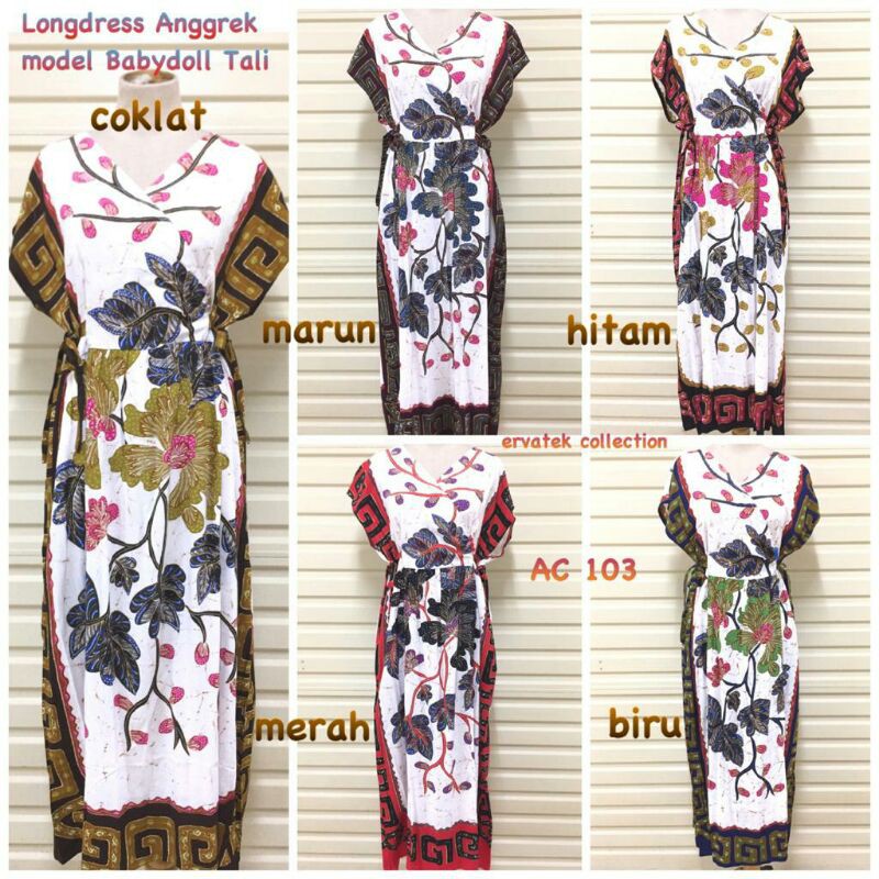 LONGDRESS ANGGREK AC 103 Babydoll Tali / Baju Tidur Batik Daster Panjang Semata Kaki Lengan Pendek