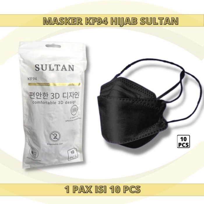 Masker KF94 Korea Hijab Evo Plusmed Headloop KN94 Masker 4 Ply - HITAM Pax 10pc