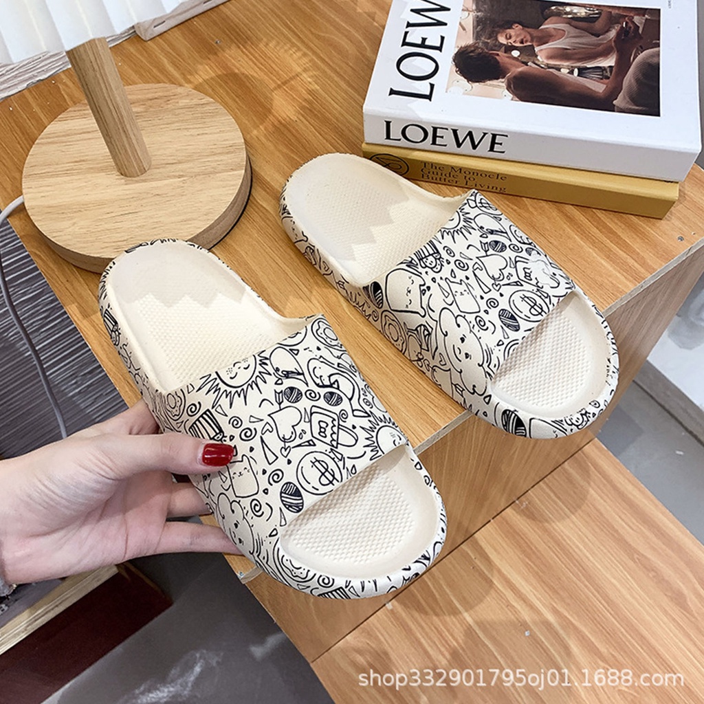 ☀ACCBAYI☀ SF02 Sandal Slop Motif Panda / Sandal Slop Motif lOVE /  Sandal Fashion Wanita / Sandal Lucu & Imut / Slip Sandal Cewek Sandal Import-LOVE PUTIH