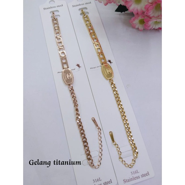 Fourfashion Gelang Titanium Rantai Motif CHNL Kekinian S245