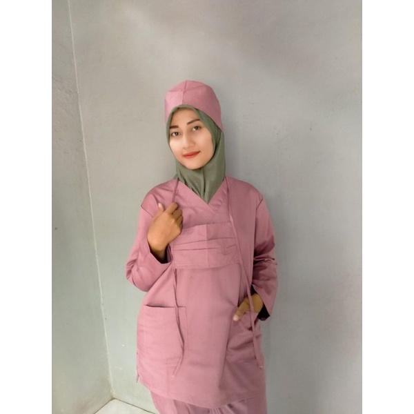 baju jaga perawat medis lengan panjang bahan american drill baju ok scrub dokter perawat medis baju operasi  bukan toyobo s m l xl xxl 3l 4l 5l baju ok jumbo bisa cod