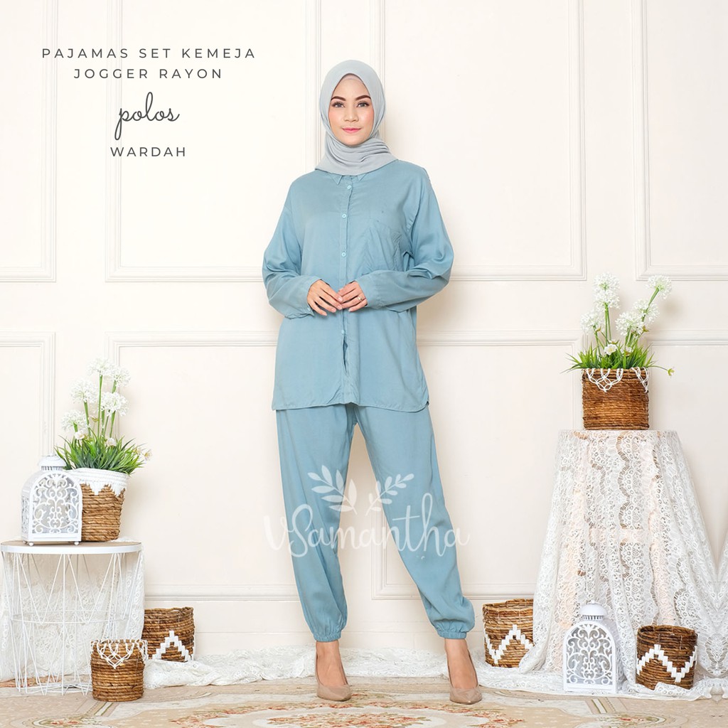 Pajamas Set Kemeja Jogger Rayon Polos