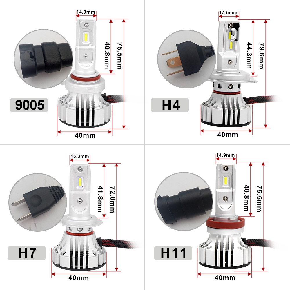 F2 2PCS Lampu Depan Mobil LED 72W 12000LM F2 H4 H7 H8 H11 h13 H16 9005 9006