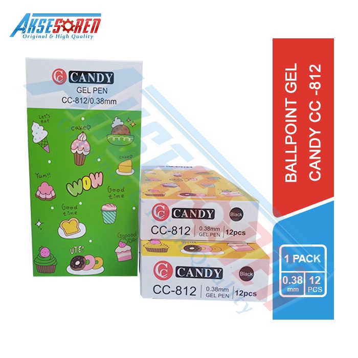 

Pulpen Jel Candy CC-812 [1 Pack/0.38mm] / Ballpoint Gel / Pena 1 Lusin / Bolpen 1 Pak Runcing / Bulpen Lucu Unik 12 Pcs