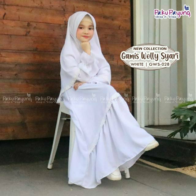 PAKU PAYUNG GAMIS ANAK GAMIS WOLLY SYARI GAMIS PUTIH MURAH