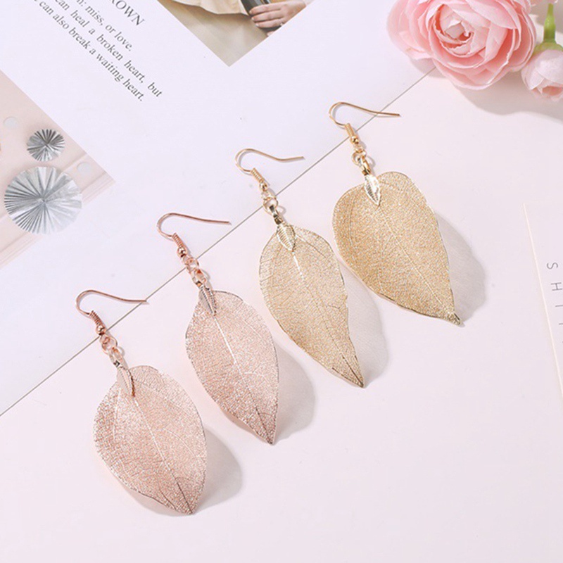 Natural Real Leaf Earrings New Fashion Gold And Silver Big Statement Earrings For Women Tree Earrings