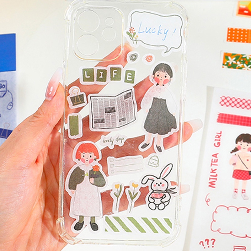 4 Lembar Stiker Kertas / Selotip Washi Gambar Kartun Perempuan Jepang Untuk Dekorasi DIY