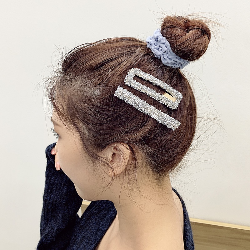 2Pcs/Set Women Korean INS Style Retro Square Rhinestone Hair Clip / Large Simple Crystal One word BB Bangs Hair Accessories