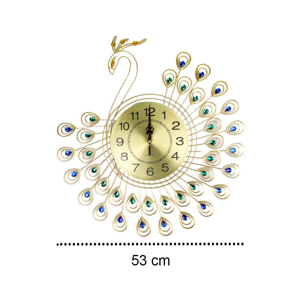 Jam dinding mewah Burung merak Emas 53cm Bahan Besi Metal material 3D Jam Dinding Bulat Quartz Clock Diamond Peacock 53CM - H19 Warna Gold Large 3D Gold Diamond Peacock Wall Clock Metal Watch for Home Living Room Decoration DIY Clocks Crafts Ornaments