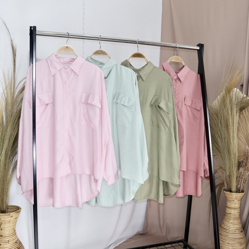 KARA.ID Kemeja  POCKET POLOS Oversize - Kemeja Shirt - Pakaian wanita