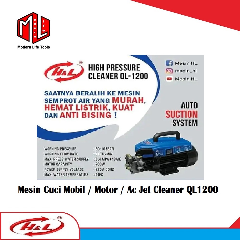 Mesin Steam Cuci Jet Cleaner High Pressure Washer H&amp;L QL-1200