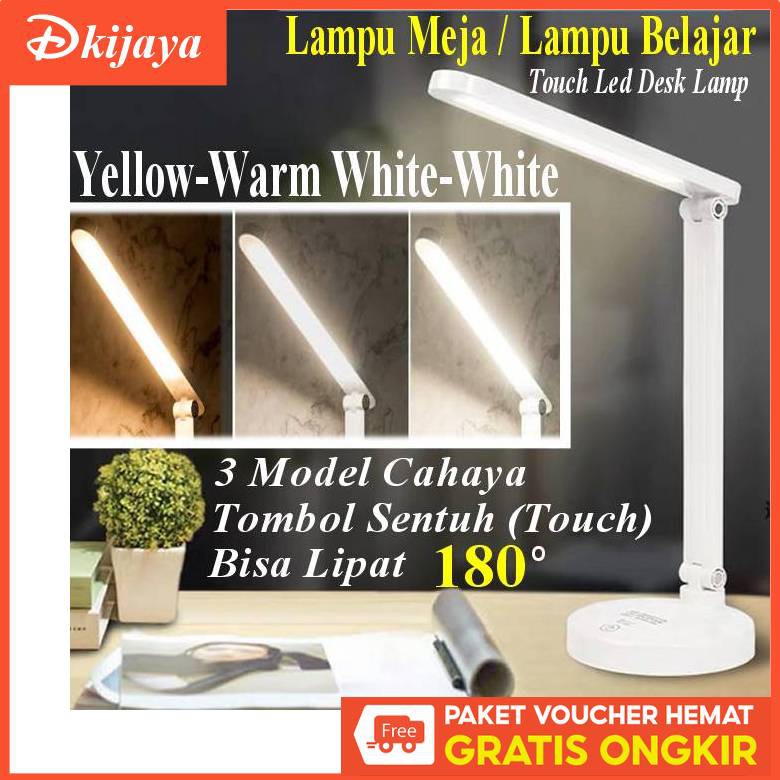 Lampu Meja Belajar Lipat 180 Derajat Desk Lamp LED Cahaya Warm White Kuning Putih 3 Sinar 1912 USB