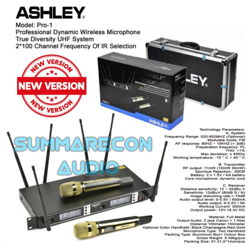 MIC WIRELESS ASHLEY PRO 1 ORIGINAL WARNA GOLD NEW PLUS HARDCASE