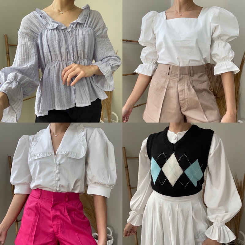 PUFFY BLOUSE / GINGHAM (Atasan korea lengan balon) - Inner Vest/Rompi