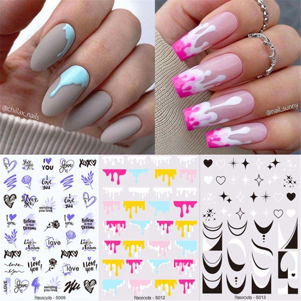 AUGUSTINA Agustina Tanaman Warna Stiker Kuku Fashion Kartun Garis Daun 3D Decals Surat Avatar DIY Nail Art Alat