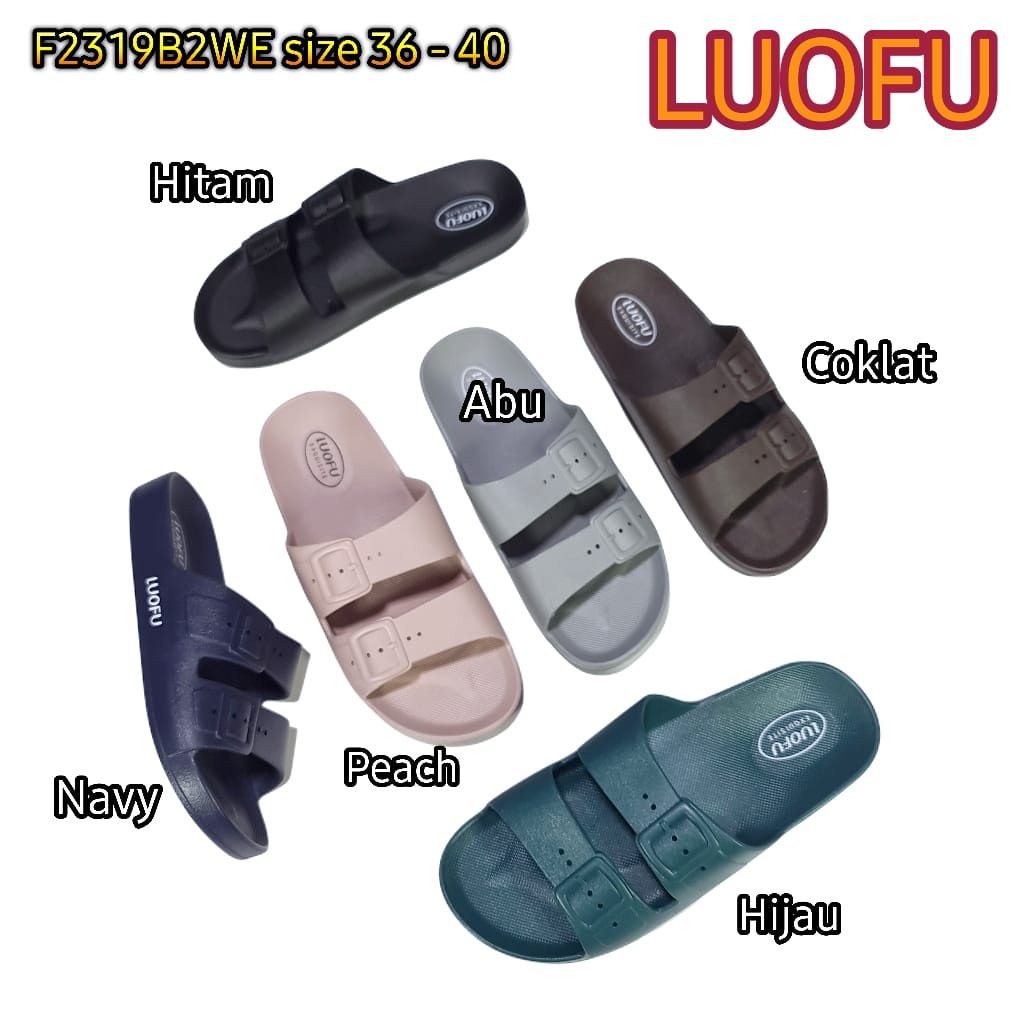 LUOFU ORIGINAL jelly sandal karet empuk murah ban 2 wanita import sendal selop cewek F2319B2WE