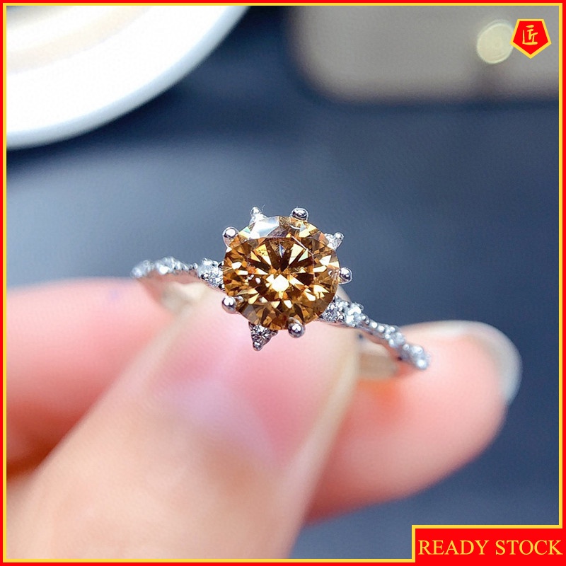 [Ready Stock]Simple Personality Champagne Morganite Snowflake Ring