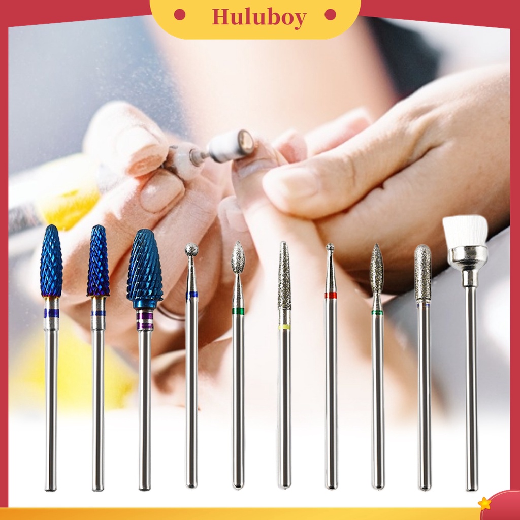 Huluboy Huluboy♡ 10pcs / Set Mata Bor Kuku Bahan Alloy Tungsten Untuk Manicure