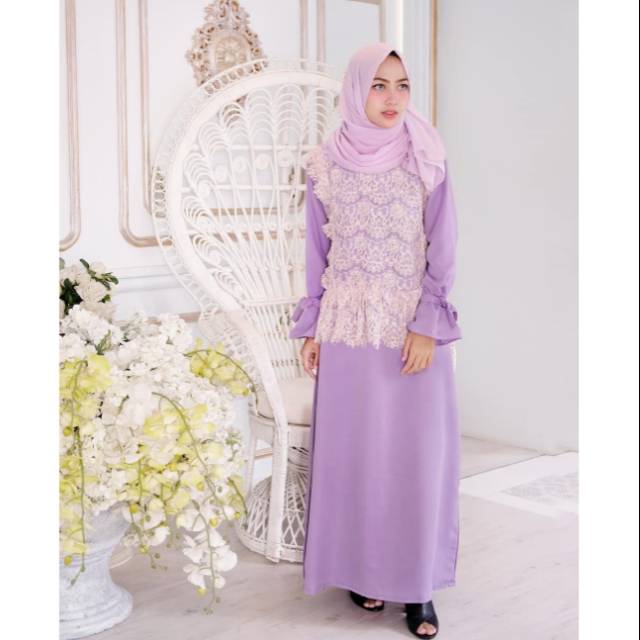 Lunart - Purple Lace Dress - Dress Brokat