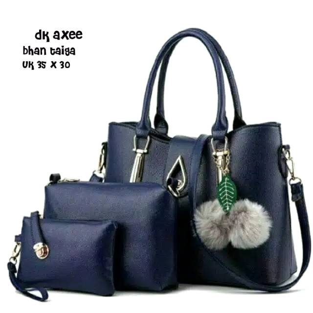 Tas Wanita Import/Tas Wanita Korea/Tas Wanita Murah/Tas Wanita 3in1 Tanpa Pompom Air - Warna Navy
