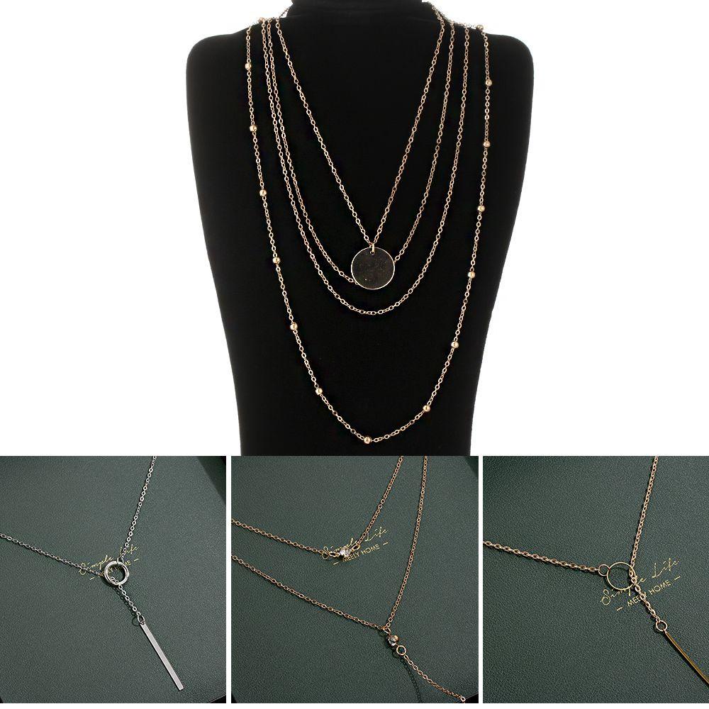 Top Multi Layer Kalung Wanita Hadiah Perhiasan Aksesoris Trendi Geometris Liontin Fashion Bulat Persegi Panjang Bentuk Boho Choker