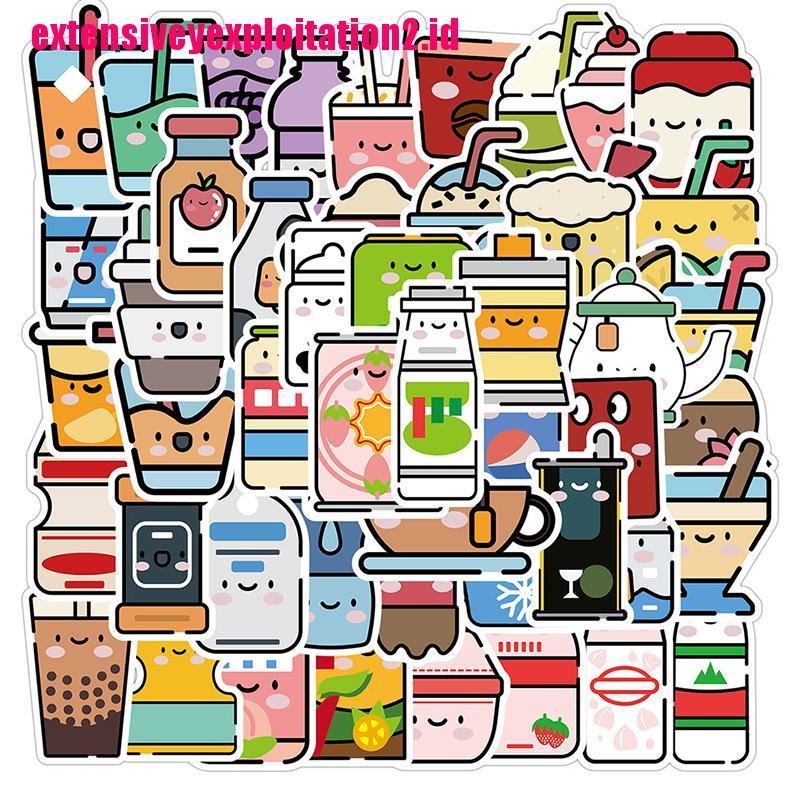 &lt; E2id &amp; &gt; 50PCS / Set Stiker Decal Motif Kartun Minuman Bahan Pvc Untuk Dekorasi Rumah