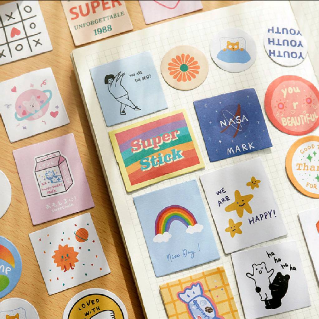 

60 pcs Sticker Retro Stiker Dekorasi Diary Cute Aesthetic