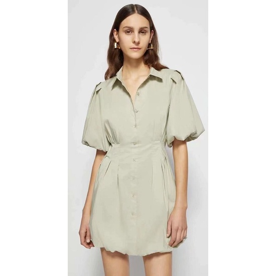 Dress Sage Green Lengan Puffy Bahan Silk Premium Import 65431