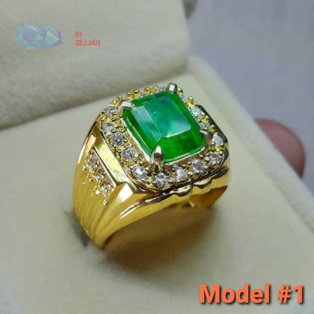 Cincin Permata Zamrud Emerald Replika With natural Quartz mix Glass Ukuran Kecil