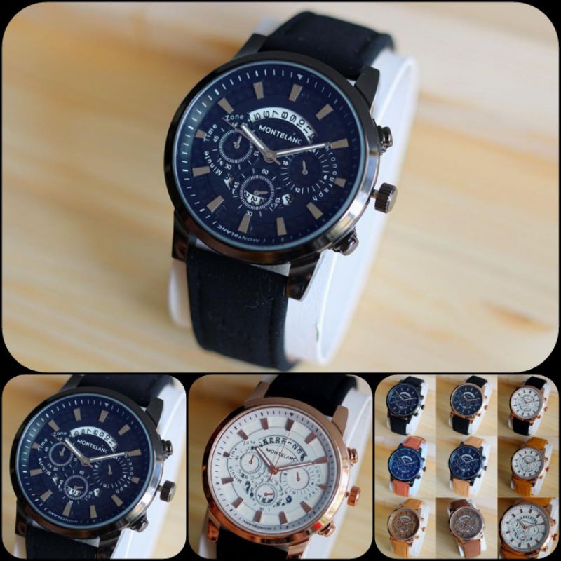 Jam Tangan Analog Pria Montblanc Texas Chronograph Variasi Tali Kulit Tanggal Aktif