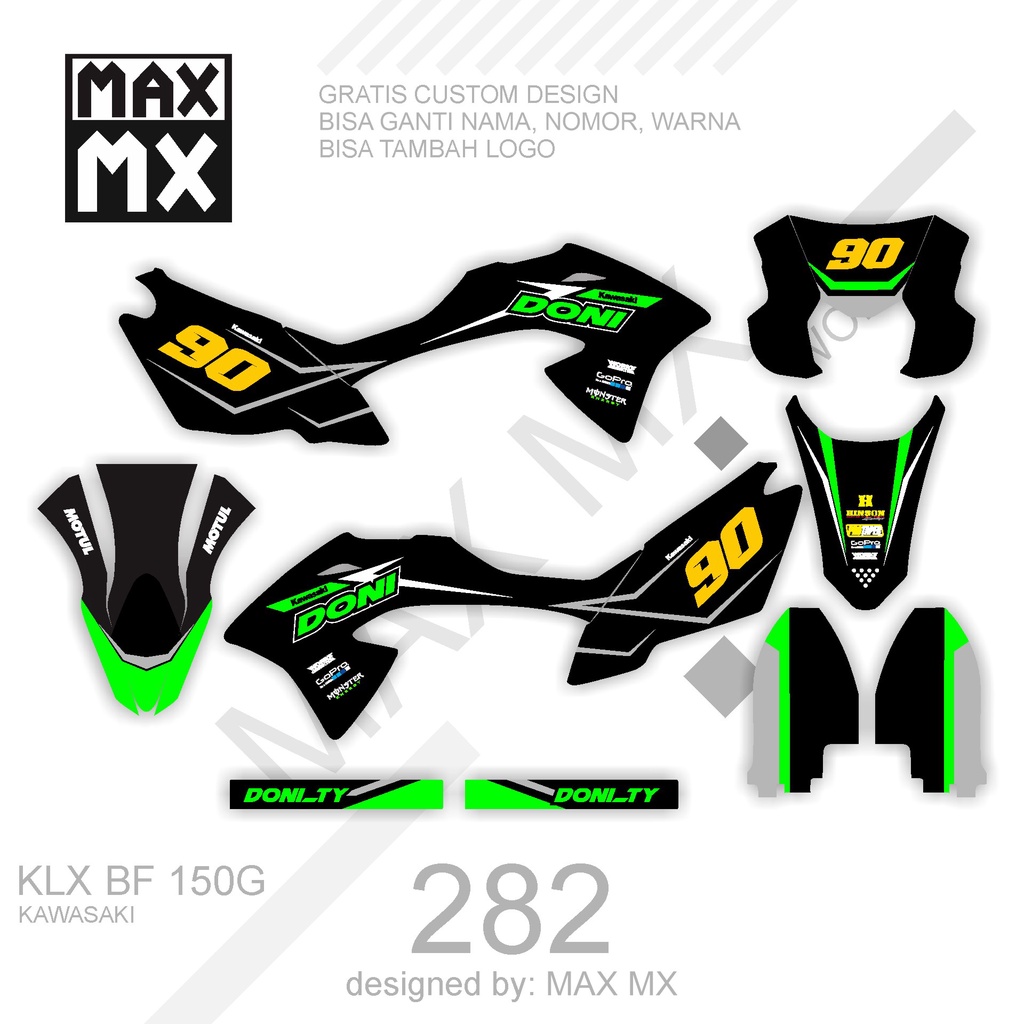DECAL STIKER MOTOR KLX BF 150 G MOTIF HIJAU STRIP PUTIH SIMPLE
