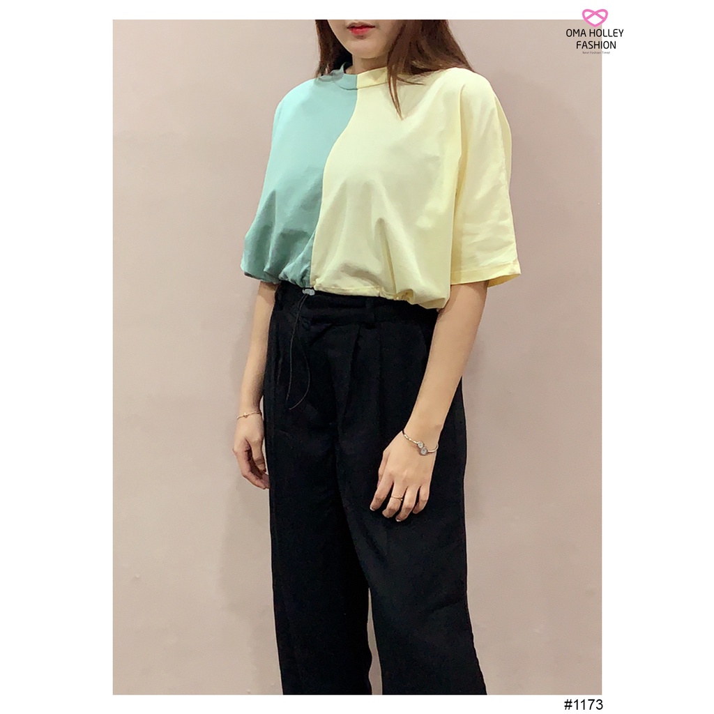 (COD) OH Fashion Beliya Top Crop Tali Serut Combination #1173