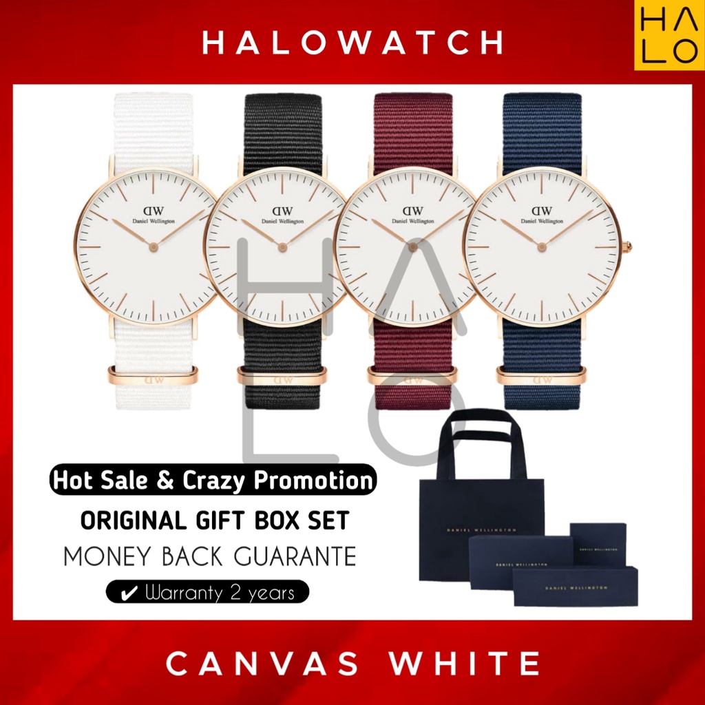 (ORIGINAL 100%) Jam Tangan Pria Wanita Daniel Wellington Original Canvas White Analog Jam Tangan Ker