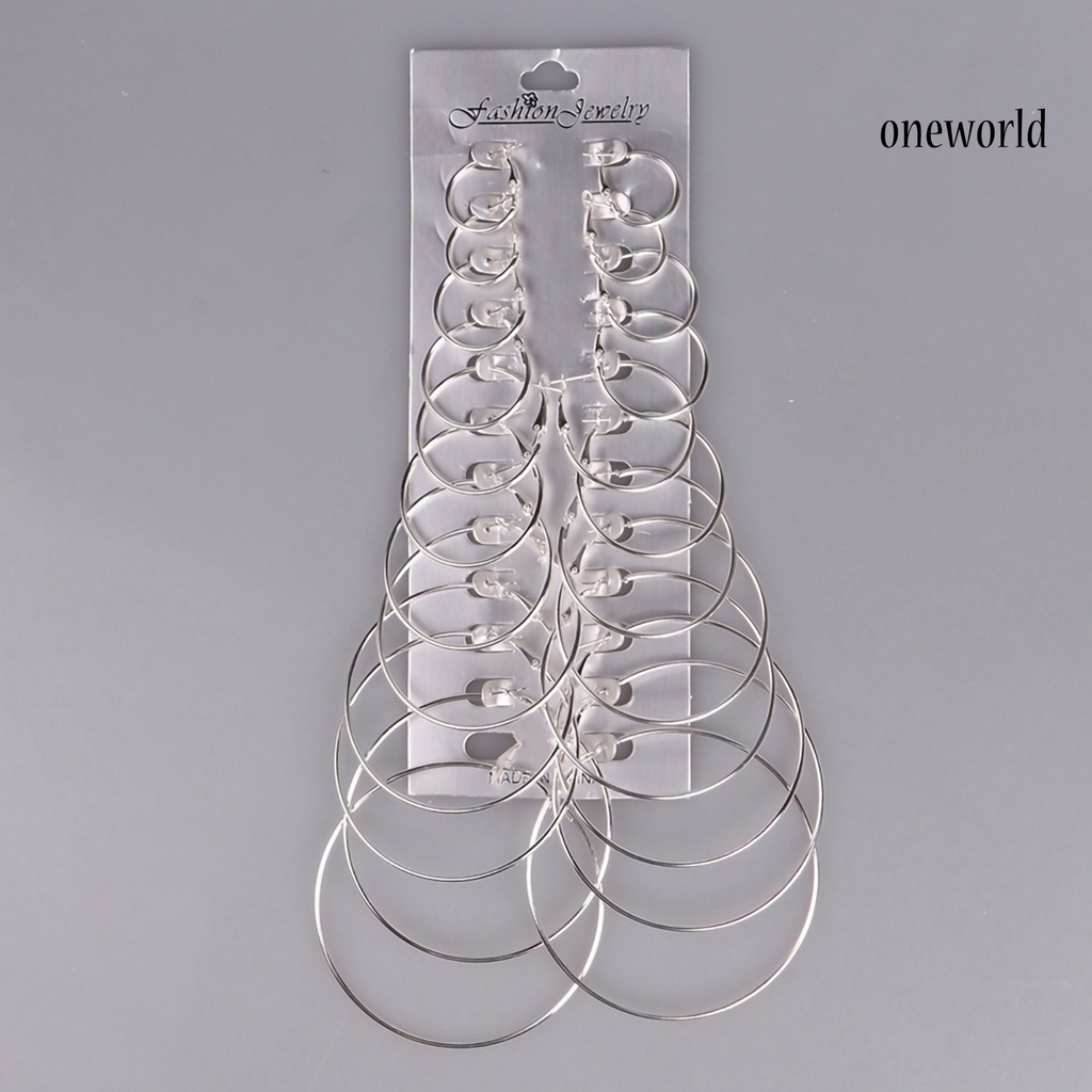 OW@ 12 Pairs Earrings Set 12 Sizes Exquisite Silver Plated Delicate Circle Ear Pendant for Evening Party