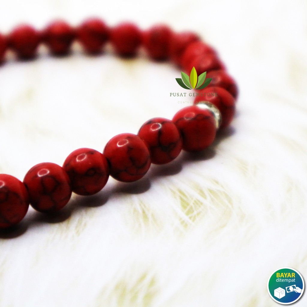 Tasbih Batu Pirus Merah 33 Butir Natural