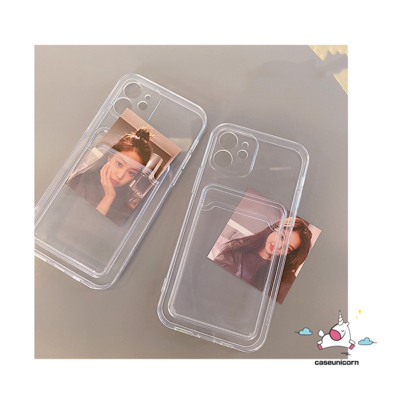 Wallet Slot Card Holder Phone Case for Vivo Y20 Y11 Y15 Y12 Y17 Y12i Y30 Y20i Y20s Y12s Y50 Y30i Transparent Soft TPU Back Cover Real Me C11 5 5s 5i 6i C3 OP PO A54 A12 A94