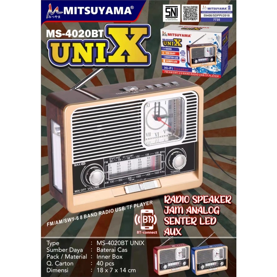 COD RADIO BLUETOOTH  MITSUYAMA MS-4020BT UNIX 8 BAND FM/AM/SW1-6/USB/TV//RADIO 8 BAND MITSUYAMA MS-4020BT TIPE UNIX