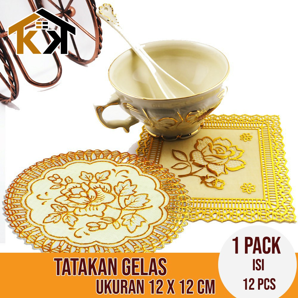 (KK)Tatakan Alas Gelas Bentuk Bundar/Persegi Bahan Pvc Gold Gaya Eropa