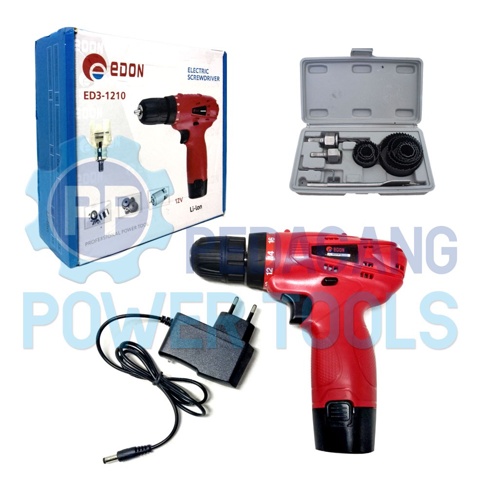 BUNDLING EDON BOR CORDLESS BATERAI 10 MM &amp; MATA BOR KAYU HOLESAW SET 13 PCS