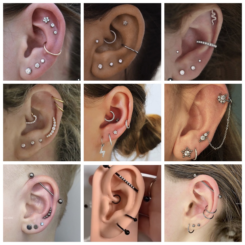 1 Set Anting Stud Kristal Bahan Stainless Steel Untuk Tindik Tulang Rawan