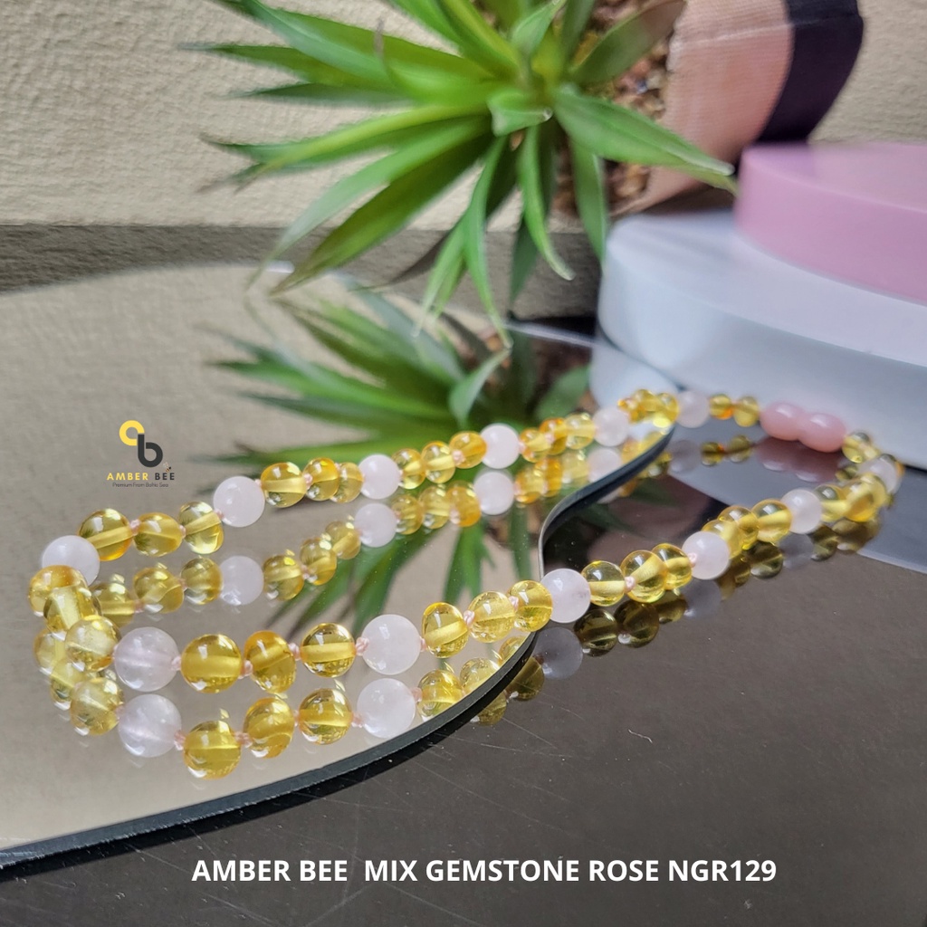 Kalung Amber Baby &amp; Anak Premium Glossy Lime Rose Gemstone NGLR129 By Amber Bee