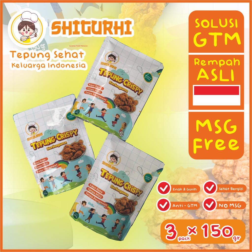 

[3 PACK] Tepung Crispy Serbaguna SHIGURHI Anti GTM Penambah Berat Badan Anak BB Anak Naik Berat Badan Anak Naik Penambah Nafsu Makan Anak Anak Lahap Makan Tepung Bumbu Sehat Tanpa MSG Tepung Ayam Crispy MPASI Makanan Pendamping Asi Organik 150gr