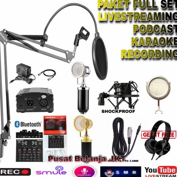 PAKET FULL SET MIC MICROPHONE BM 8000 BM8000 CONDENSER RECORDING