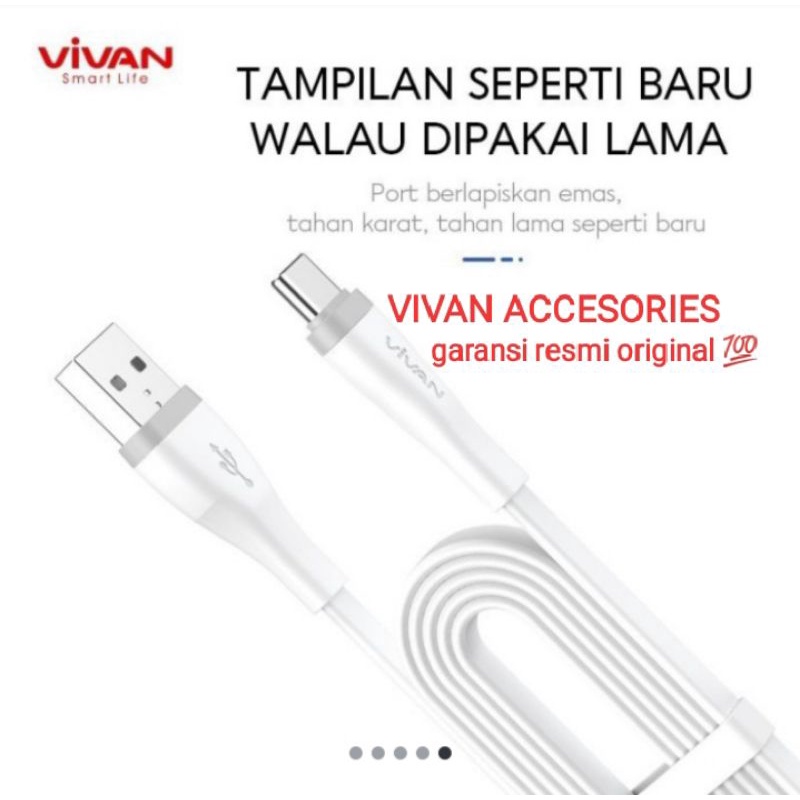 VIVAN SC30S 2,4A.30 CM Type C Quick Charge SR Extended Protection Flat Design Data Cable WHITE