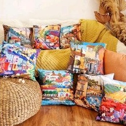 Bantal Sofa Motif Lukisan Pemandangan 40 x 40 cm Cushion Pillow Landscape Painting
