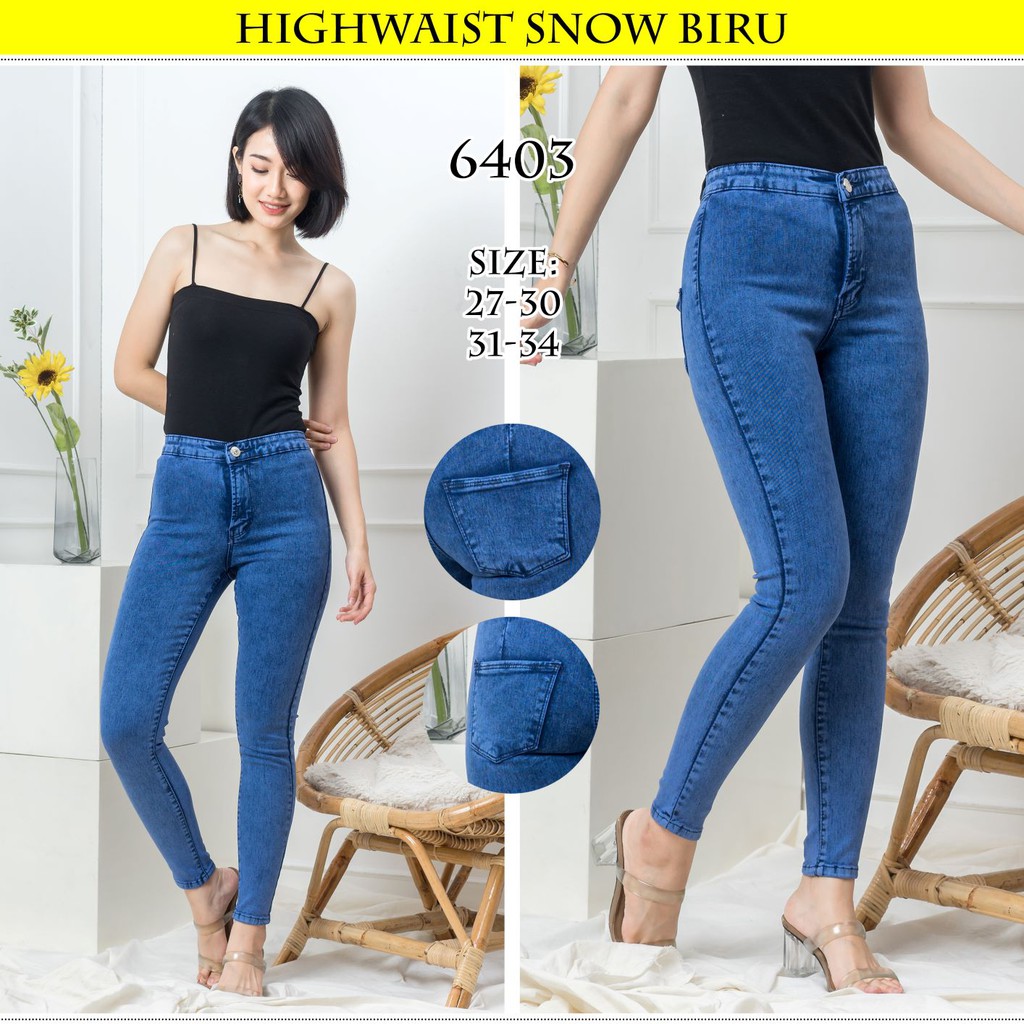 7C-G CELANA JEANS PREMIUM HIGHWAIST POLOS SNOW BIRU /PINGGANG TINGGI JEANS /STREACH /27 - 34