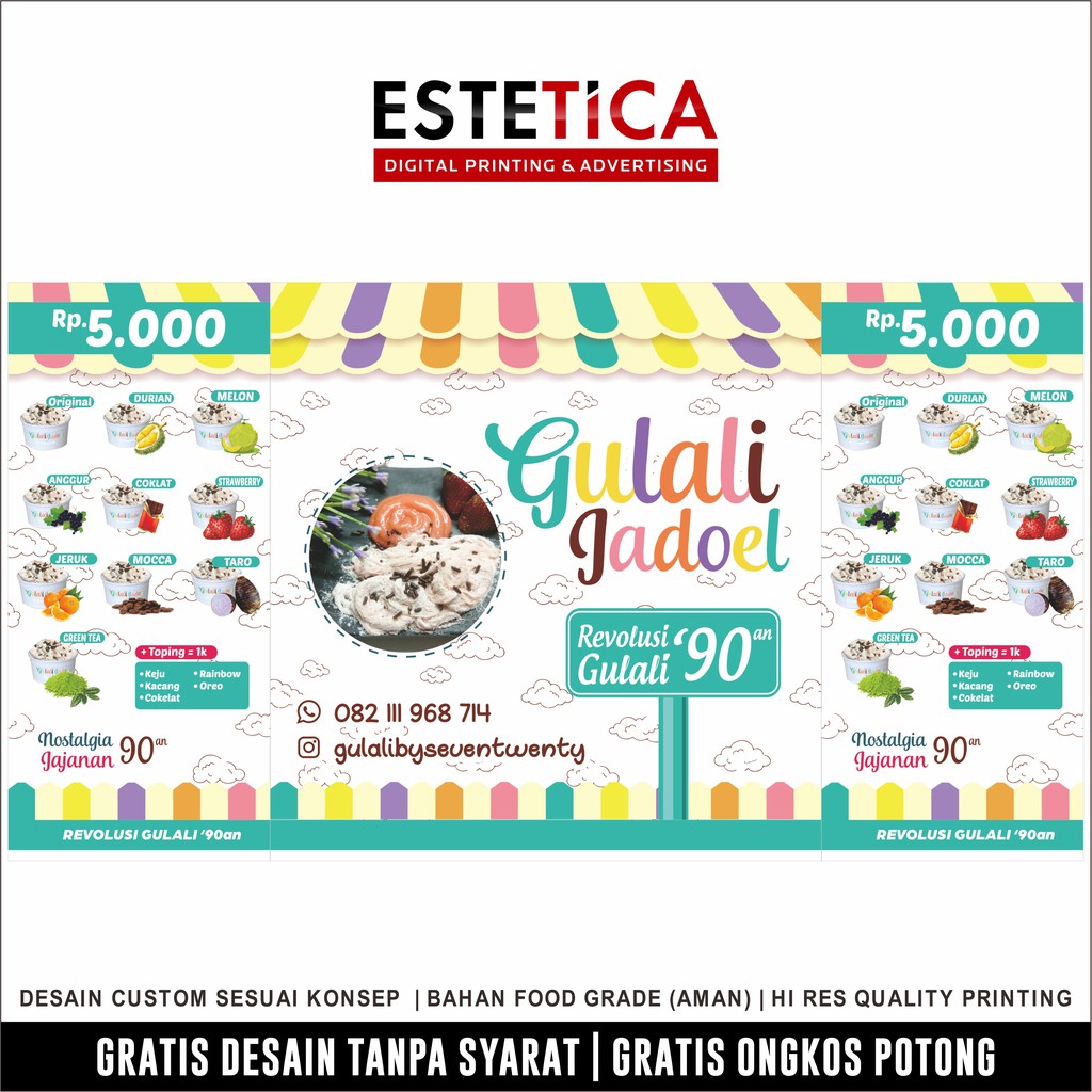 

Cetak sticker rombong, cetak sticker makanan, cetak sticker pameran, sticker kuliner, sticker custom